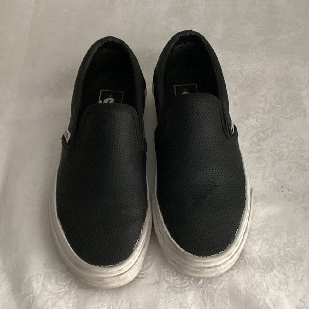 Vans Black Slip-On Sneakers with White Platform